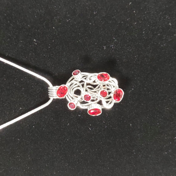 Sterling Silver "Freeform Garnets" Necklace - Picture 2 of 8